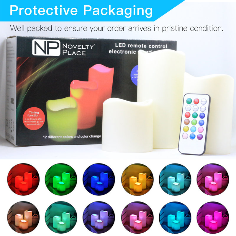 LED Flameless Candles with Remote Real Flickering & Real Ivory Colour Battery Powered LED Pillars Candles with Remote Control and Timer Function - 12 Preset Multi Colours