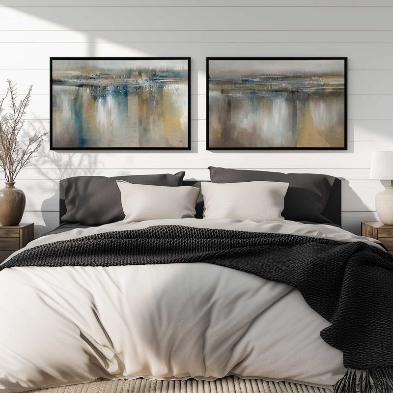 Moody Drift Lines, ensemble de 2 impressions, Toile avec cadre, 36 po x 24 po, Noir satiné