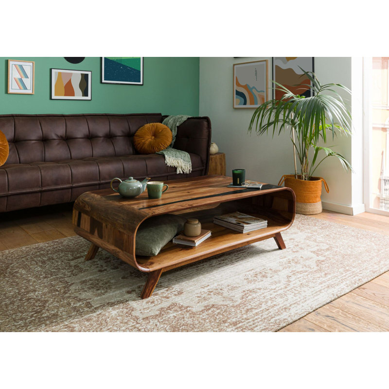 Solid Wood Coffee Table with Storage, Dark Brown