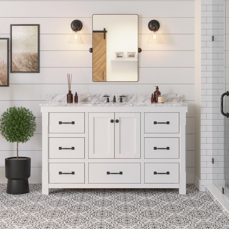 Galvan 60'' Single Bathroom Vanity with Carrara Marble Top, White