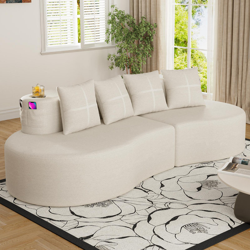 Canapé modulaire courbé 94,49 po 3 places, Beige