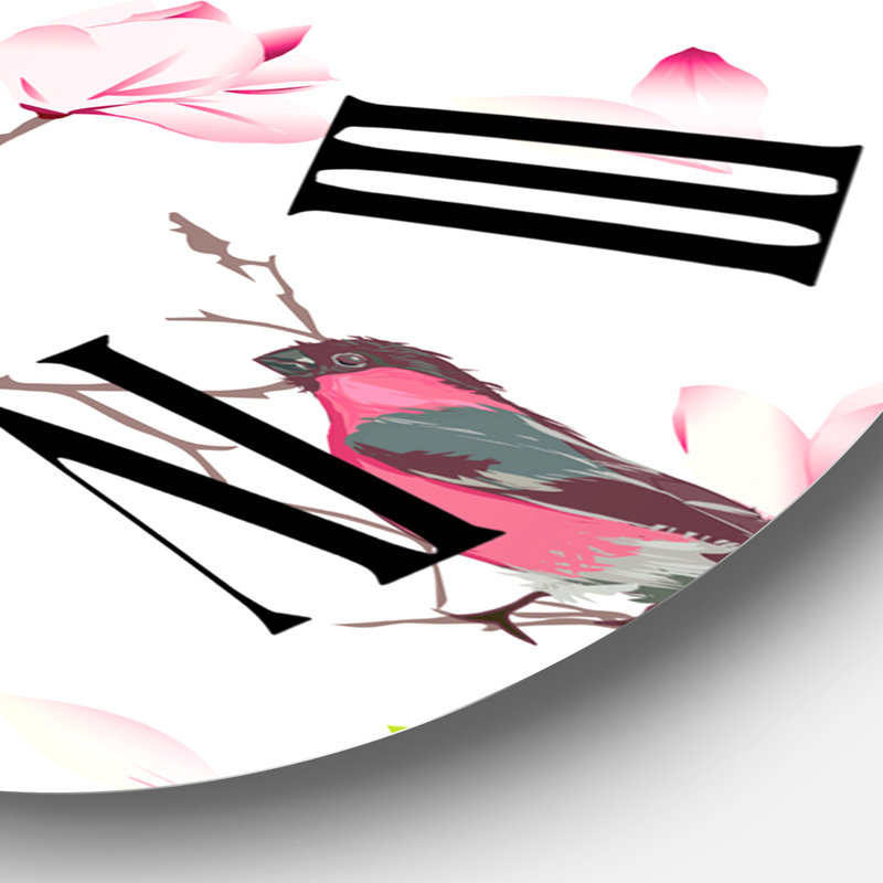 Bouvreuils rouges sur un magnolia - horloge murale traditionnelle, Moyenne