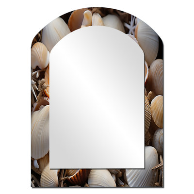 «Beach Photo Seashell Symphony IX», miroir mural à arche côtière, miroir décoratif asymétrique blanc, impression d'art en métal