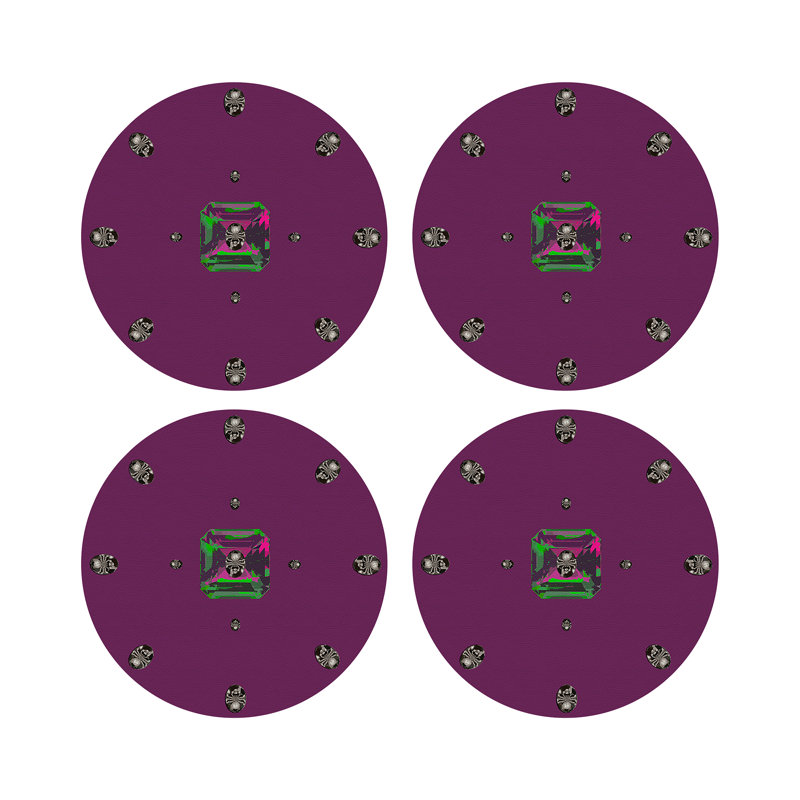 Asscher Vegan Leather Round Pebble Placemat, Purple Rain
