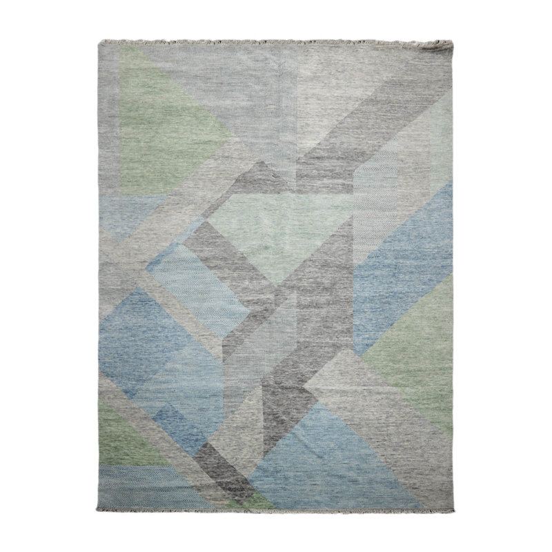 Tapis rectangulaire en laine tissé à la main en gris