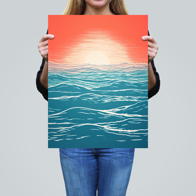 Wall Art Print Horizon Hour Abstract Sunset Teal Living Room
