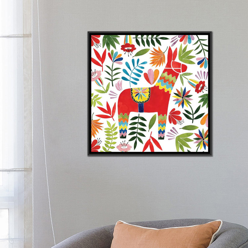 « fête otomi ii », impression sur toile, H 18 po x l 18 po x P 1,5 po, Toile avec cadre noir, Pas de tapis