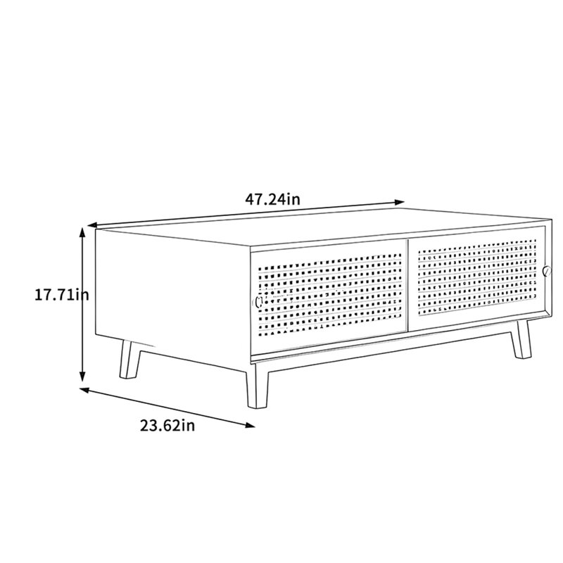 Table basse avec rangement en rotin Nordic, Noir