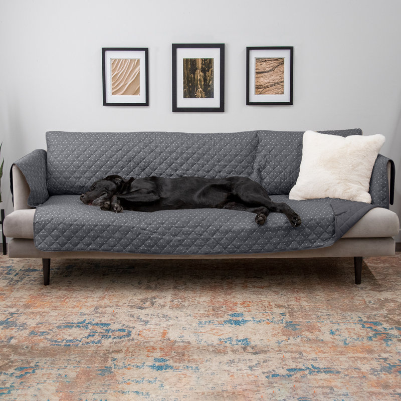 Gray Polyester Water-Resistant Reversible Sofa Cover Protector