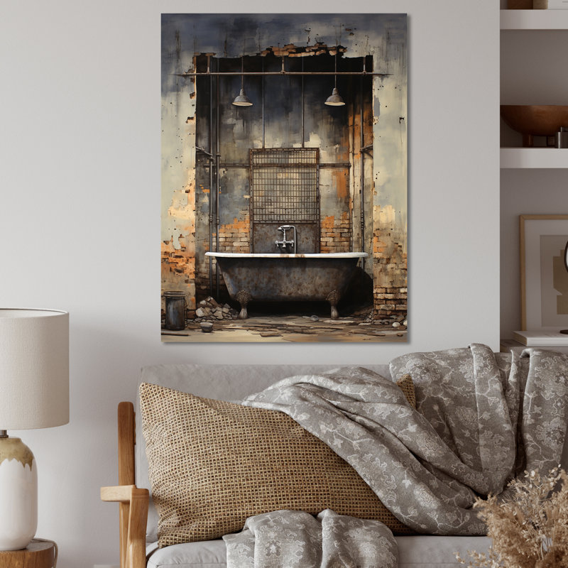 Black Industrial Minimalist Bath II - Bathroom Metal Wall Art, 32" H x 16" W x 1" D