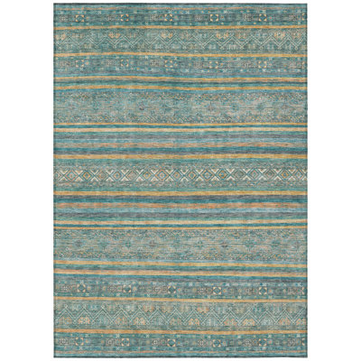Ysadora Teal Washable Indoor-Outdoor Rug - LOOMLAN