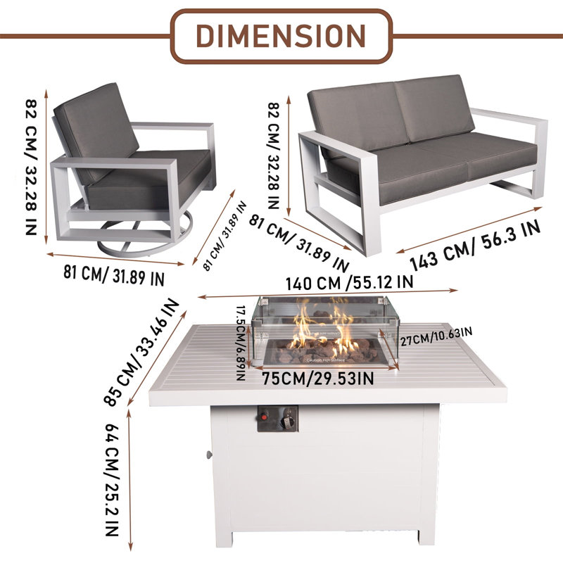 Ensemble repas extérieur pour 6 personnes Makennah, H 25,2 po x L 55,11 po x l 33,46 po