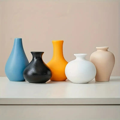 5pcs Ceramic Vase Decoration, 5 Colors Decorative Light Luxury Vase, Minimalist Style, Scandinavian Style Ornament for Kitchen, Bedroom, Office, Living Room, Bathroom, And Dining Table, Coffee Table Decoration, Fireplace And Entryway Decoration