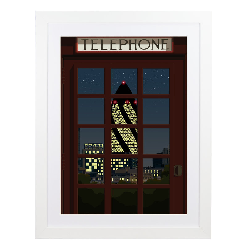 London Telephone Box 5 - Print, White Framed, 50cm H x 40cm W x 3cm D