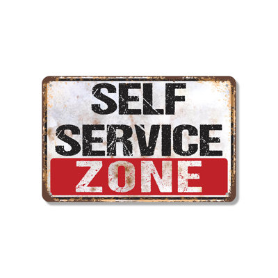 Self Service Zone Vintage Style 10 Inch x 14 Inch Novelty Aluminum Sign