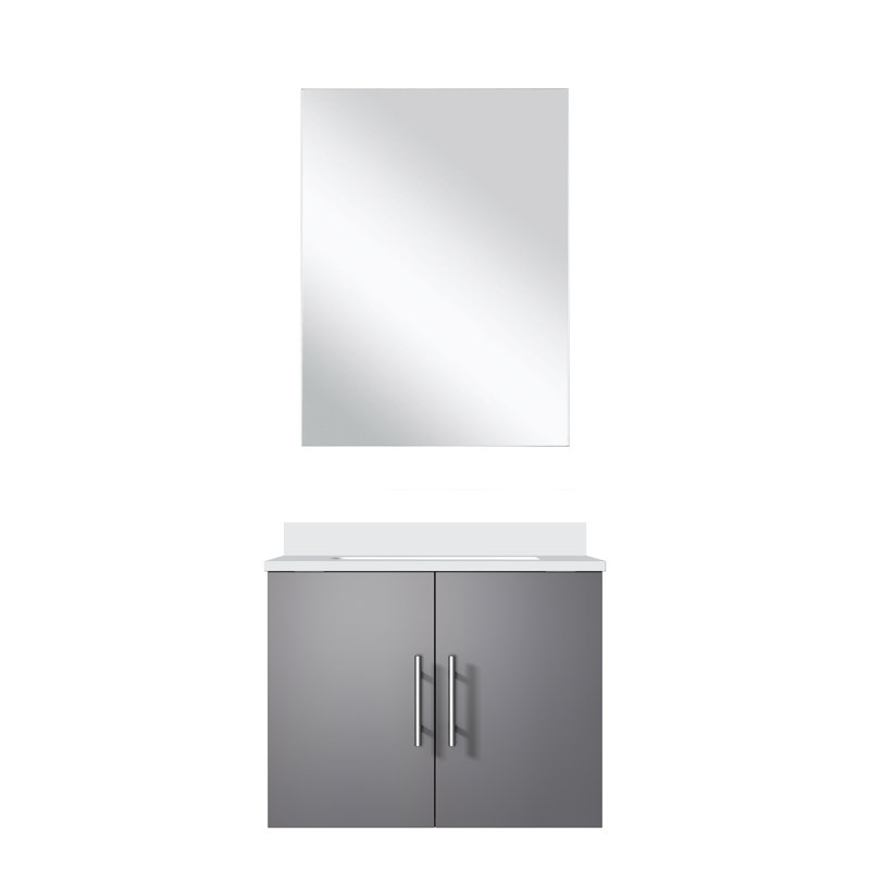 Geneva 24'' Single Bathroom Vanity with Top with Mirror, Dark Gray, White Quartz