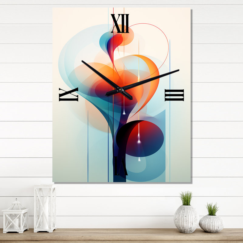 Horloge murale rétro géométrique circulaire orange et bleue, H 28 po x l 12 po x P 1 po
