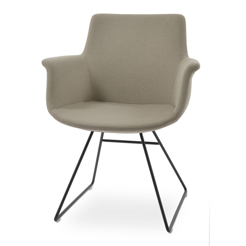 Bottega Metal Solid Back Arm Chair, Black, White Faux Leather