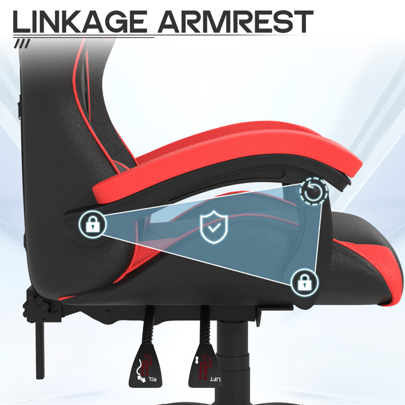 Inbox Zero Stephen Adjustable Reclining Ergonomic Swiveling PC & Racing Game Chair in White, Red/Black