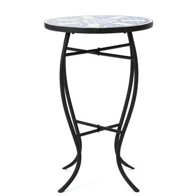 Gorgeous Outdoor Side Table With Ceramic: Blue And White Tile Iron Attractive Ceramic For Use: