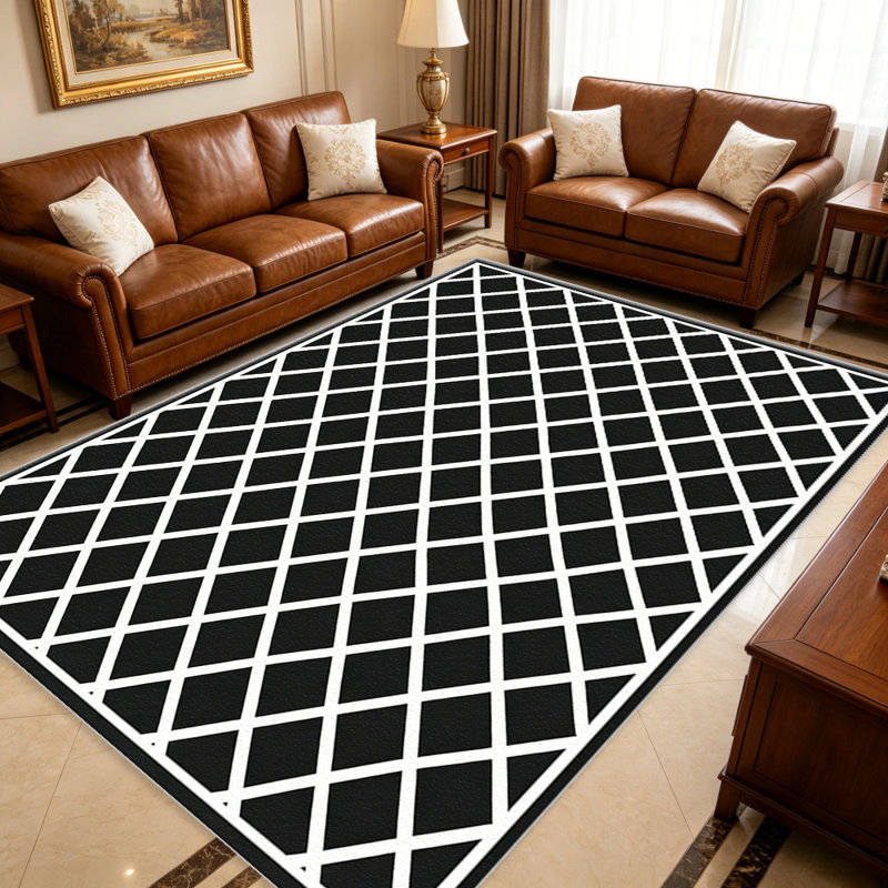 Black Ivory Lattice carpet-easy to clean, machine-washable, soft and comfortable; suitable for door mats, kitchens, living rooms, bedrooms, corridors, and laundry areas. Easy to clean, durable carpet for home decoration.
