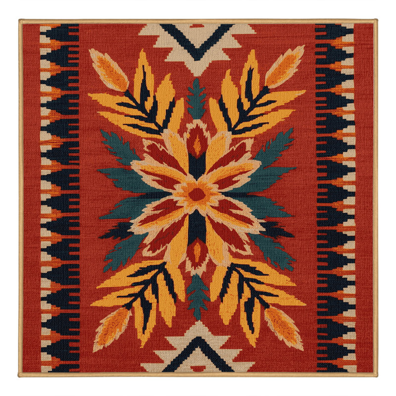  Tapis lavable de style pinceau indien du Sud-Ouest, Carré 8 pi