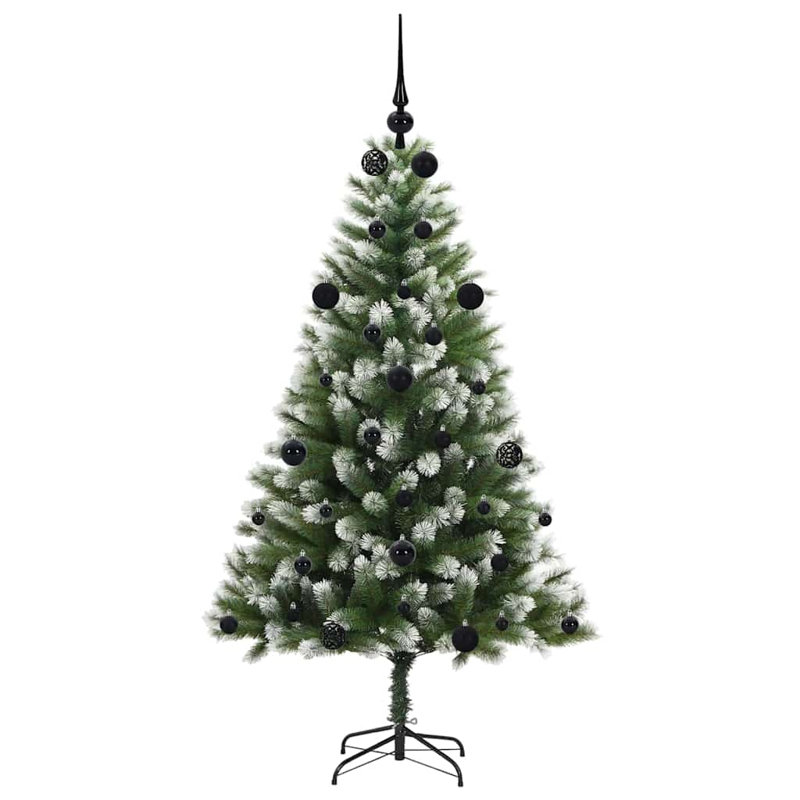 Artificial Hinged Christmas Tree with Flocked Snow, Black, 150cm H