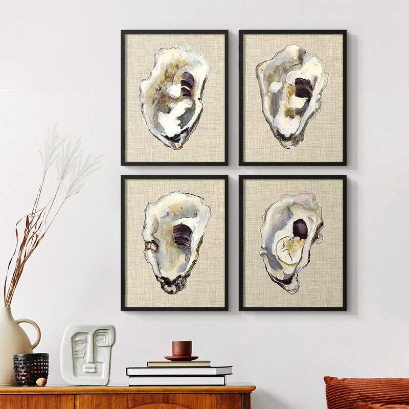 «Oyster Shell Study I», reproduction encadrée - ensemble de 4, Noyer, H 28 po x l 22 po