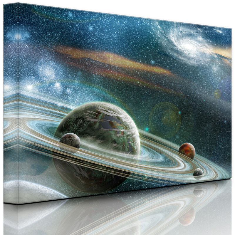 Planet With Numerous Celebrities Ring System by No - Wrapped Canvas Print, 40cm H x 60cm W x 4.5cm D, With lighting