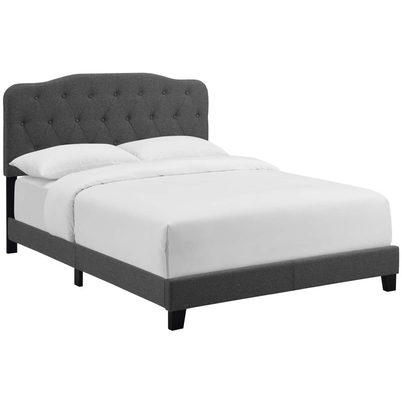 Elegant Beige King-Size Upholstered Bed with Tufted Headboard