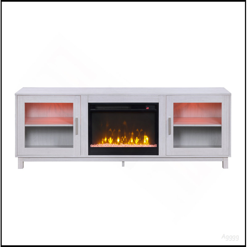 Sestriere 70"W White Walnut Finish TV Stand Console with Fireplace and Heater
