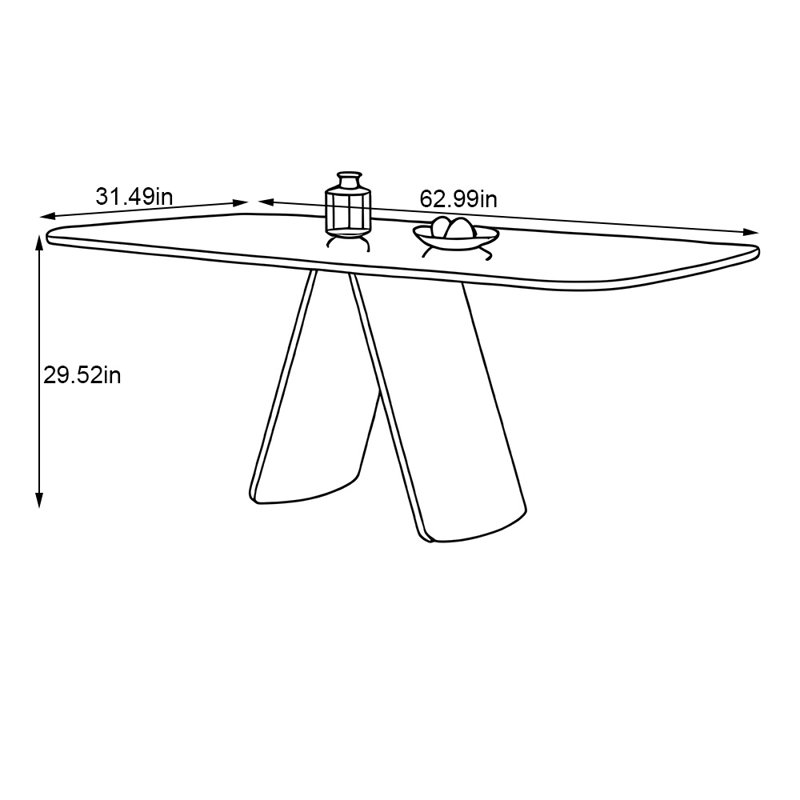 Minimalist rectangular high-end dining table, 29.52" H x 62.99" L x 31.49" W
