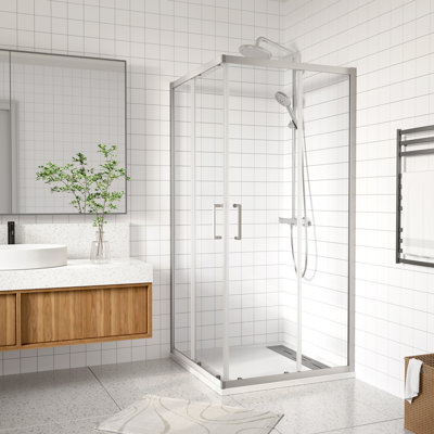 36" W x 36" D x 72" H Framed Square Shower Enclosure, Double Sliding Shower Door with 1/4" (6mm) Clear Tempered Glass, Brushed Nickel