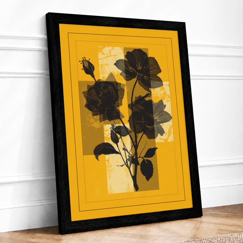 Silhouette Geraniums Botanical - Framed Print, A4 - 29.7 x 21.0 cm, Black