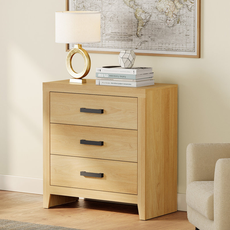 Farmhouse TV Stand For Bedroom, Tall Media Console With 3 Drawers For Small Spaces, Rustic Wood Entertainment Center And Accent Storage Cabinet For Living Room, Bedroom, Or Home Office, Beige