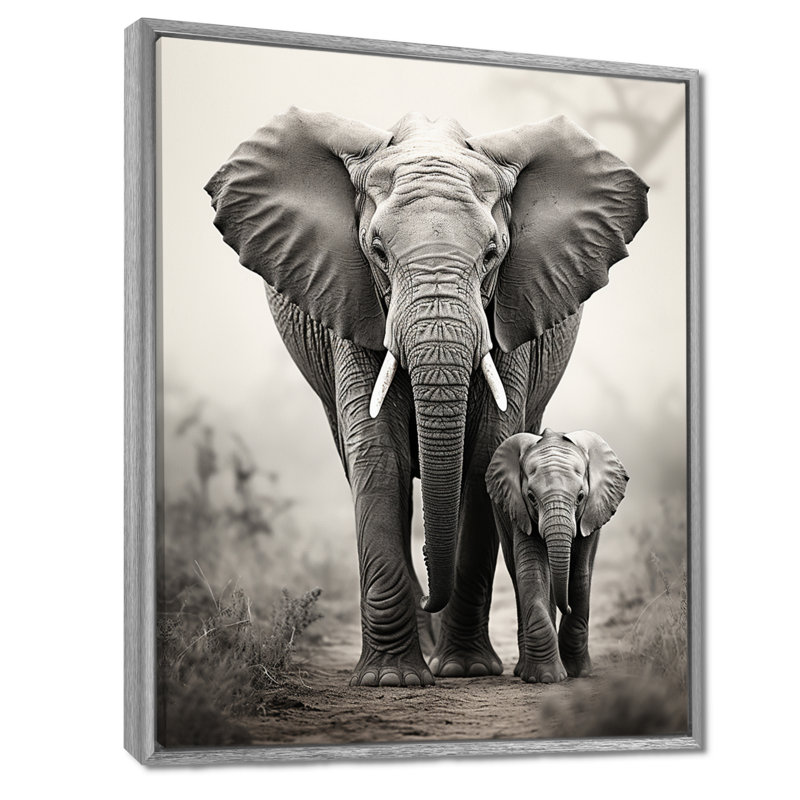 «Leiding Elephant Whispers Of Afrique II», art mural éléphant, 32" H x 16" W, Encadrement argenté