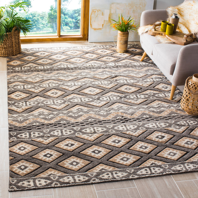Tapis beige en laine noué à la main Palni, Rectangle 8 pi x 10 pi