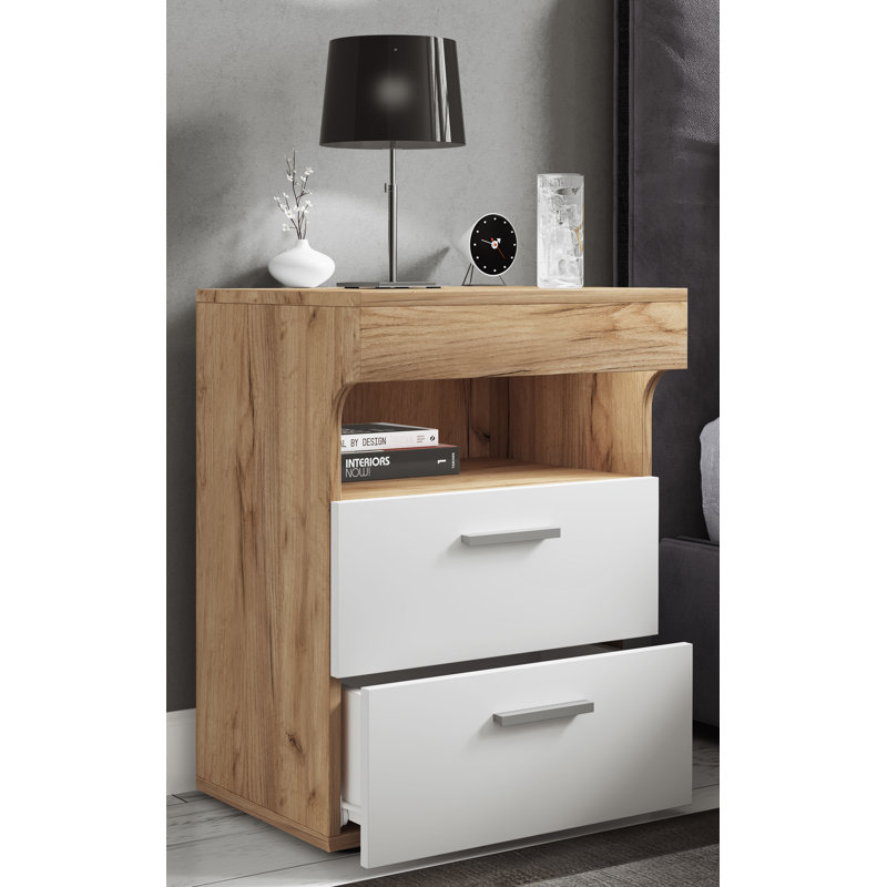Eyuel 45cm W Manufactured Wood Bedside Table, Honey Oak