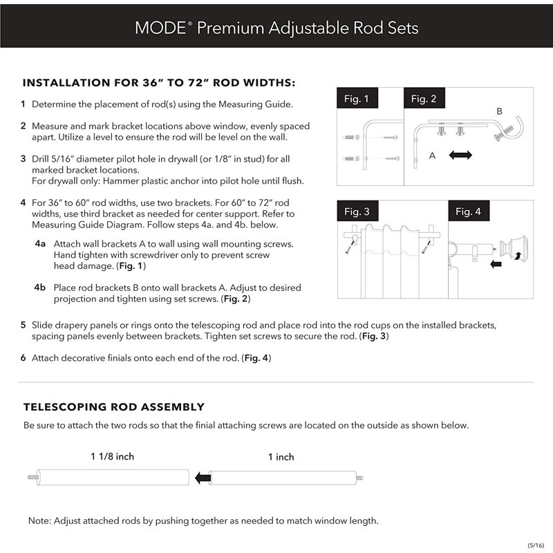 MODE Mode Premium Collection 1 1/8 in Diameter Curtain Rod Set with Geo Finials and Steel Wall Mounted Adjustable Rod