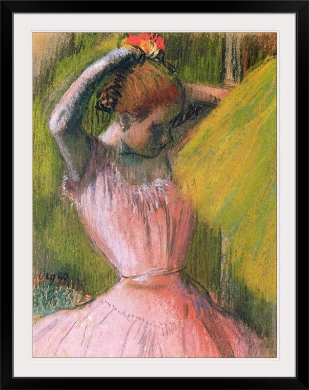 «Dancer Arranging Her Hair, c.1900-12» par Edgar Degas - reproduction d'art, l 44 po x P 35 po x H 1 po, Cadre noir