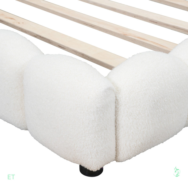Lit plateforme tapissier pleine grandeur avec ports USB et ceinture à DEL, Blanc