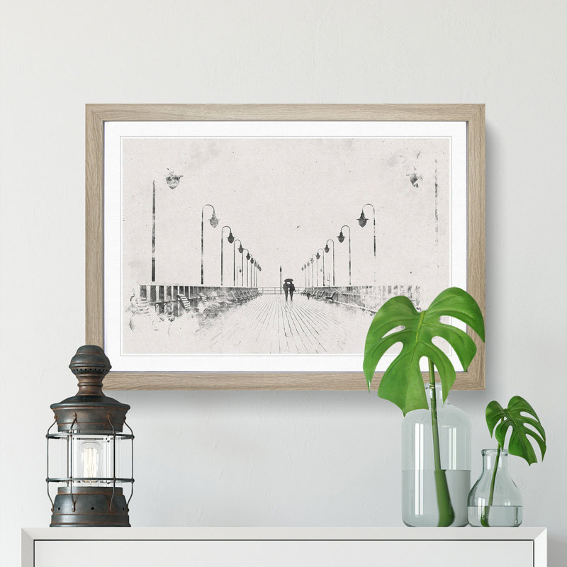Couple upon the Pier - Picture Frame Painting Print, 40cm H x 60cm W x 2cm D, Oak Framed