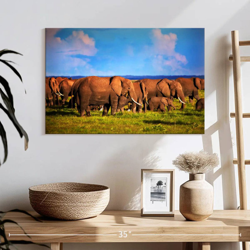 Brampt Calm Morning Elephants, 16" H x 24" W
