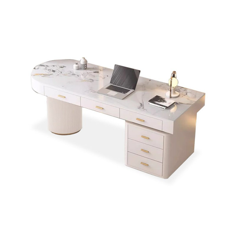 Bureau en bois manufacturé 70,87 po avec 6 tiroirs, H 29,53 po x l 55,12 po x P 27,56 po, Retour à droite
