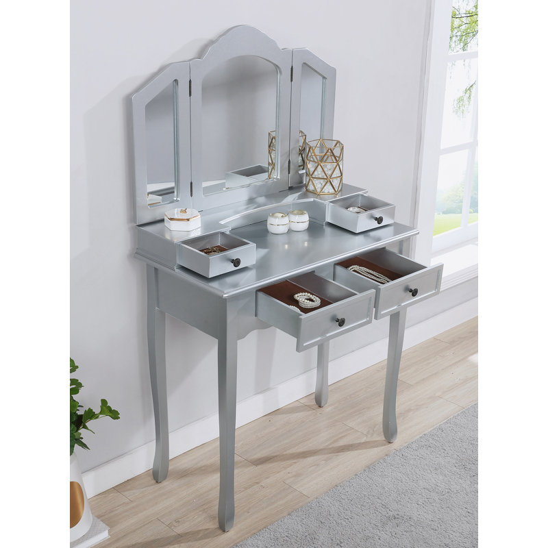 Ensemble coiffeuse et tabouret en bois, Argent