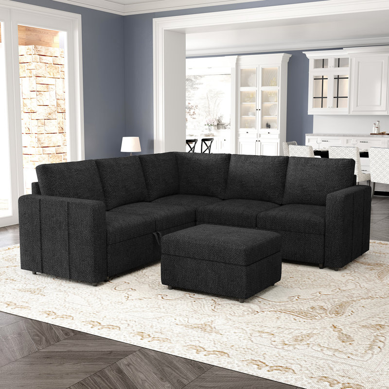 Ensemble de canapé modulaire en L Aubade, Chenille grise foncée