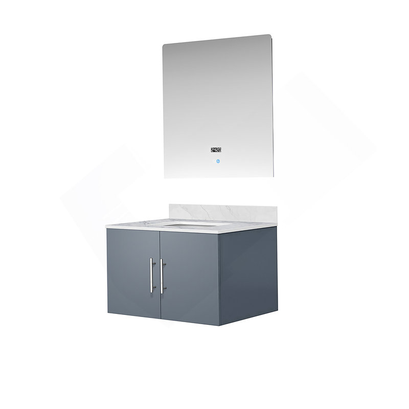 Meuble-lavabo de salle de bain 30 po X P 22 po D, plateau en marbre de Carrare et Miroir à DEL, Gris foncé