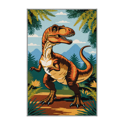 Machine Washable Dinosaurs Brown Area Rug