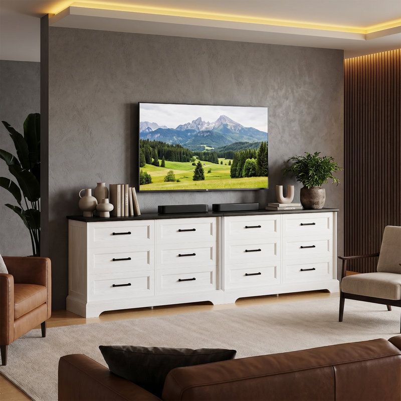 47" 6 Drawer Dresser,Double Dresser For Bedroom, High Quality Chest Of Drawers For Living Room, Hallway, Closet, White/Black