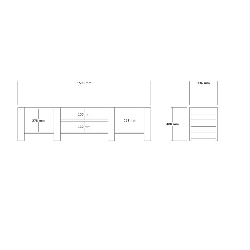 Élégant meuble télé 62,9 po x 15,8 po x 13,2 po | 100% panneau de particules enduit de mélamine, épaisseur: 0,7 pouce | Design moderne pour le salon et les espaces de divertissement, durable et élégant